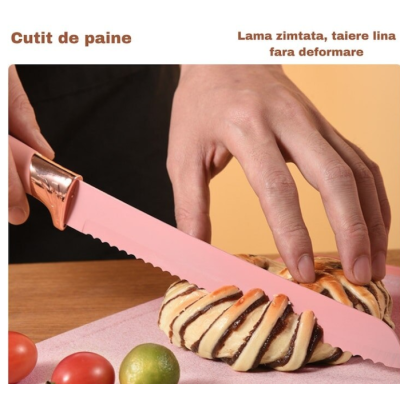 Set de 19 piese ROZ ustensile de bucatarie cu tocator si suport depozitare inclus ROZ Set de 19 piese ROZ ustensile de bucatarie cu tocator si suport depozitare inclus ROZ