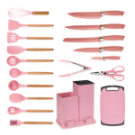 Set de 19 piese ROZ ustensile de bucatarie cu tocator si suport depozitare inclus ROZ Set de 19 piese ROZ ustensile de bucatarie cu tocator si suport depozitare inclus ROZ