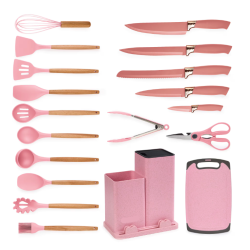 Set de 19 piese ROZ ustensile de bucatarie cu tocator si suport depozitare inclus ROZ Set de 19 piese ROZ ustensile de bucatarie cu tocator si suport depozitare inclus ROZ