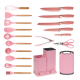 Set de 19 piese ROZ ustensile de bucatarie cu tocator si suport depozitare inclus ROZ Set de 19 piese ROZ ustensile de bucatarie cu tocator si suport depozitare inclus ROZ