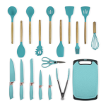 Set de 19 piese VERDE TURCOAZ ustensile de bucatarie cu tocator si suport depozitare inclus VERDE-TURCOAZ Set de 19 piese VERDE TURCOAZ ustensile de bucatarie cu tocator si suport depozitare inclus VERDE-TURCOAZ