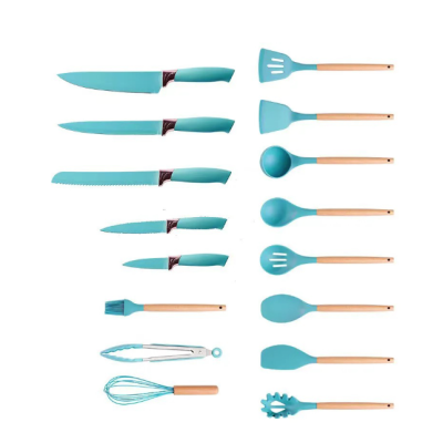 Set de 19 piese VERDE TURCOAZ ustensile de bucatarie cu tocator si suport depozitare inclus VERDE-TURCOAZ Set de 19 piese VERDE TURCOAZ ustensile de bucatarie cu tocator si suport depozitare inclus VERDE-TURCOAZ