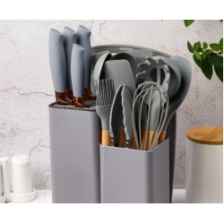Set de 19 piese GRI ustensile de bucatarie cu tocator si suport depozitare inclus Set de 19 piese GRI ustensile de bucatarie cu tocator si suport depozitare inclus