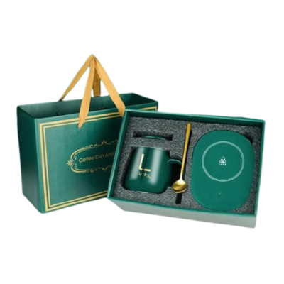 Set cadou cana ceramica baza incalzitor cu inductie incarcare USB suport cu incalzire smart VERDE Set cadou cana ceramica baza incalzitor cu inductie incarcare USB suport cu incalzire smart VERDE