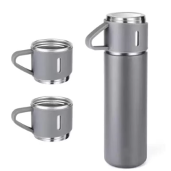 Set termos din inox cu 3 cesti 500ml sticla termoizolanta pentru bauturi fierbinti si reci GRI Set termos din inox cu 3 cesti 500ml sticla termoizolanta pentru bauturi fierbinti si reci GRI