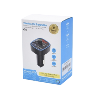 Modulator auto Q1 FM cu bluetooth 2 iesiri USB Negru Modulator auto Q1 FM cu bluetooth 2 iesiri USB Negru