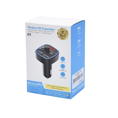 Modulator auto Q1 FM cu bluetooth 2 iesiri USB Negru