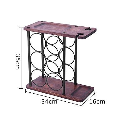 Suport pentru 6 sticle vin si 2 pahare din otel si lemn