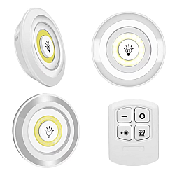 Set 3 lampi led wireless cu telecomanda 9 x 2 cm Albe