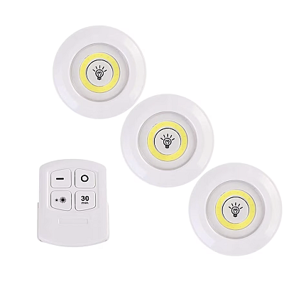 Set 3 lampi led wireless cu telecomanda 9 x 2 cm Albe