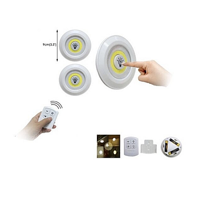 Set 3 lampi led wireless cu telecomanda 9 x 2 cm Albe