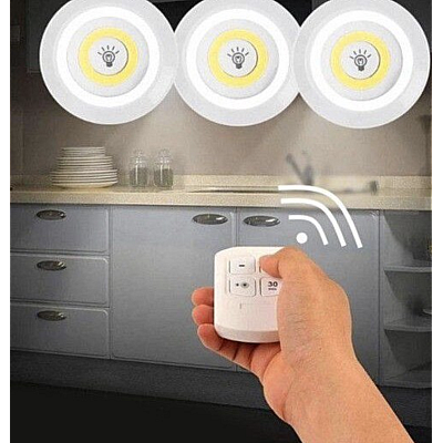 Set 3 lampi led wireless cu telecomanda 9 x 2 cm Albe