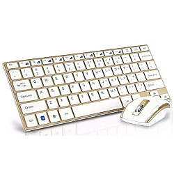 Set Tastatura si Mouse wireless design compact si elegant culoare Gold Andowl  Q K3940