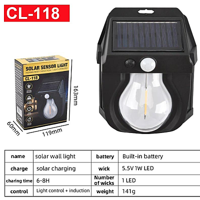 Lampa solara de perete stil BEC cu senzor miscare CL 118 pentru exterior