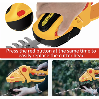 Set foarfeca electrica gradinarit taiere si finisare unghi reglabil 24V lama 30cm galben Set foarfeca electrica gradinarit taiere si finisare unghi reglabil 24V lama 30cm galben