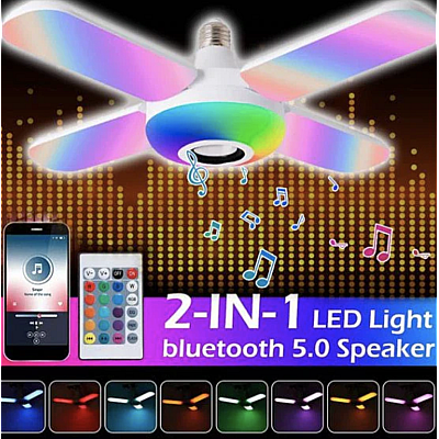 Bec cu patru brate lumina multicolora functie muzicala prin bluetooth si telecomanda