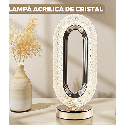 Lampa ambientala cristal LED forma ovala portabila 3 moduri de iluminare