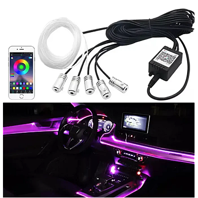 Kit 5 Benzi LED Lumini Ambientale auto RGB Control din Aplicatie Telefon 6 Metrii