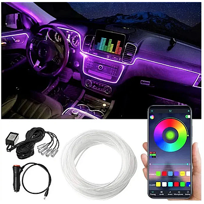 Kit 5 Benzi LED Lumini Ambientale auto RGB Control din Aplicatie Telefon 6 Metrii