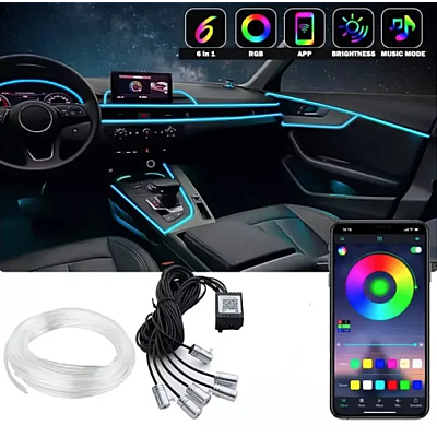 Kit 5 Benzi LED Lumini Ambientale auto RGB Control din Aplicatie Telefon 6 Metrii