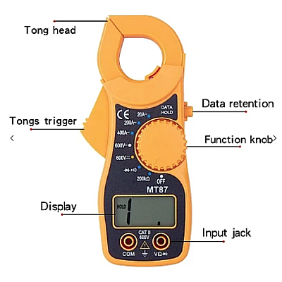 Clampmetru mic galben multifunctional MT87 AC/DC