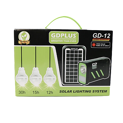 Sistem de iluminat solar cu lanterna GDPLUS GD 12 cu 3 becuri led incarcare USB