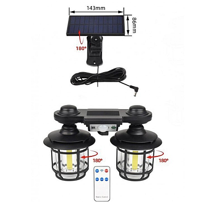 Lampa solara dubla cu senzor solar si telecomanda 20w 500 lumeni trei moduri de functionare