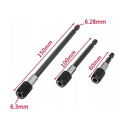 Set 3 prelungitoare pentru surubelnita 60mm 100mm 150mm negru Set 3 prelungitoare pentru surubelnita 60mm 100mm 150mm negru
