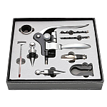 Set premium accesorii profesionale pentru vin in cutie de lemn 9 elemente kitul somelierului