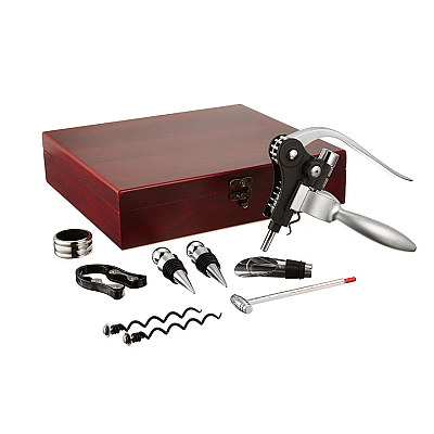Set premium accesorii profesionale pentru vin in cutie de lemn 9 elemente kitul somelierului Set premium accesorii profesionale pentru vin in cutie de lemn 9 elemente kitul somelierului