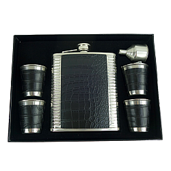 Set Cadou Plosca cu 4 Pahare si palnie model piele sarpe NEGRU