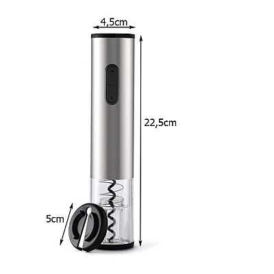 Tirbuson electric pentru sticle de vin cu dispozitiv inlaturare sigiliu Argintiu Tirbuson electric pentru sticle de vin cu dispozitiv inlaturare sigiliu Argintiu