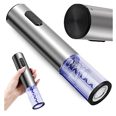Tirbuson electric pentru sticle de vin cu dispozitiv inlaturare sigiliu Argintiu Tirbuson electric pentru sticle de vin cu dispozitiv inlaturare sigiliu Argintiu