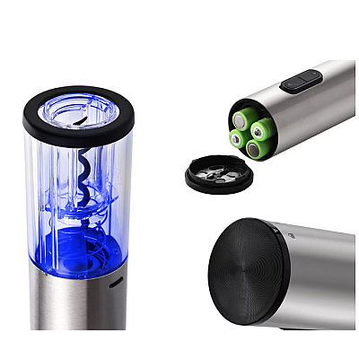 Tirbuson electric pentru sticle de vin cu dispozitiv inlaturare sigiliu Argintiu Tirbuson electric pentru sticle de vin cu dispozitiv inlaturare sigiliu Argintiu
