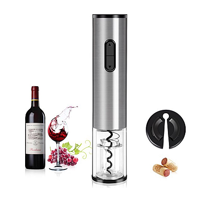 Tirbuson electric pentru sticle de vin cu dispozitiv inlaturare sigiliu Argintiu Tirbuson electric pentru sticle de vin cu dispozitiv inlaturare sigiliu Argintiu