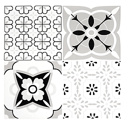 Set 12 placi autocolante din vinil 30 x 30 cm rezistente la apa model FLORAL ALB NEGRU DP0202