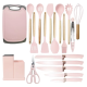 Set ustensile ROZ bucatarie 19 piese silicon alimentar cutite tocator termorezistente antiaderente suport blat ROZ Set ustensile ROZ bucatarie 19 piese silicon alimentar cutite tocator termorezistente antiaderente suport blat ROZ