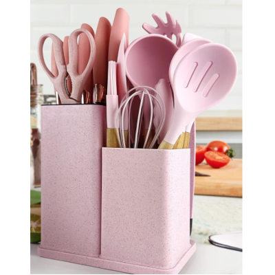 Set ustensile ROZ bucatarie 19 piese silicon alimentar cutite tocator termorezistente antiaderente suport blat ROZ Set ustensile ROZ bucatarie 19 piese silicon alimentar cutite tocator termorezistente antiaderente suport blat ROZ