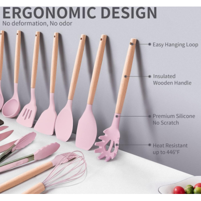 Set ustensile ROZ bucatarie 19 piese silicon alimentar cutite tocator termorezistente antiaderente suport blat ROZ Set ustensile ROZ bucatarie 19 piese silicon alimentar cutite tocator termorezistente antiaderente suport blat ROZ