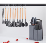 Set ustensile GRI bucatarie 19 piese silicon alimentar cutite tocator termorezistente antiaderente suport blat GRI Set ustensile GRI bucatarie 19 piese silicon alimentar cutite tocator termorezistente antiaderente suport blat GRI