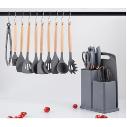 Set ustensile GRI bucatarie 19 piese silicon alimentar cutite tocator termorezistente antiaderente suport blat GRI Set ustensile GRI bucatarie 19 piese silicon alimentar cutite tocator termorezistente antiaderente suport blat GRI
