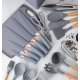 Set ustensile GRI bucatarie 19 piese silicon alimentar cutite tocator termorezistente antiaderente suport blat GRI Set ustensile GRI bucatarie 19 piese silicon alimentar cutite tocator termorezistente antiaderente suport blat GRI