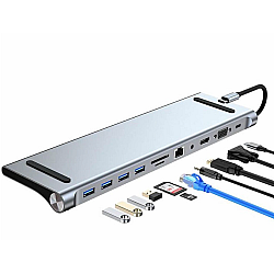Adaptor Hub Multiport 11 in 1 USB C Docking Station pentru Laptop Q HU990 Adaptor Hub Multiport 11 in 1 USB C Docking Station pentru Laptop Q HU990