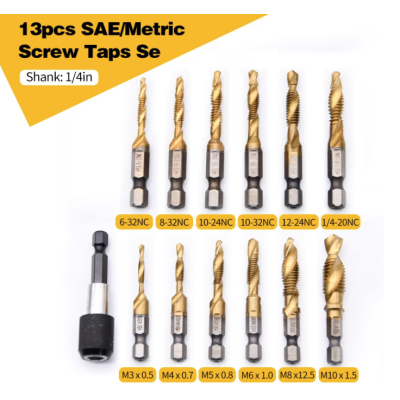 Set 13 piese Burghie si Taroduri combinat SAE si Metric AURII Set 13 piese Burghie si Taroduri combinat SAE si Metric AURII