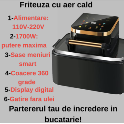 Friteuza Airfryer 3in1 capacitate 12L putere 1700W Digital Display Led Fara Ulei Touch Control 11 Programe Timer Friteuza Airfryer 3in1 capacitate 12L putere 1700W Digital Display Led Fara Ulei Touch Control 11 Programe Timer