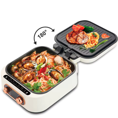 Gratar electric multifuncțional 7 in 1 Hot Pot Grill 1500W capac sticla design elegant LEE 804