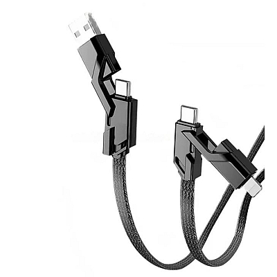 Cablu de Date USB C la C 4 in 1 cu Cablu Nailon Impletit Plan 