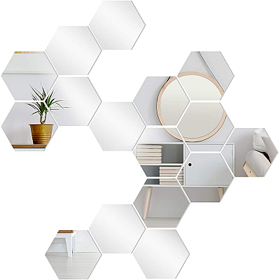 Set 10 Oglinzi Design Hexagon - Oglinzi Decorative Acrilice Cristal - Diamant - Fagure 10 bucati/set