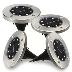 Set 4 Lampi Solare METALICE Argintii Disk Lights pentru gradina
