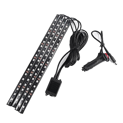 Set 4 benzi 18 LED cu lumina ambientale pentru auto si telecomanda RGB